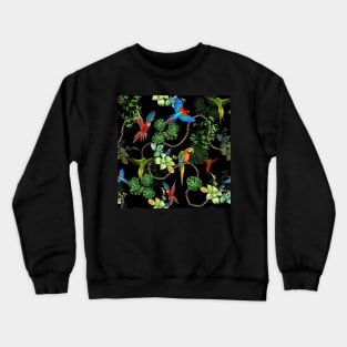 Parrots with gold chains and tropic leaves Crewneck Sweatshirt